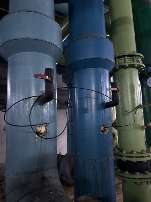 Ultrasonic flow meters installed on chilled-water piping