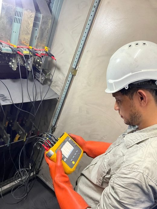 Power-quality reading being logged on site during an energy audit